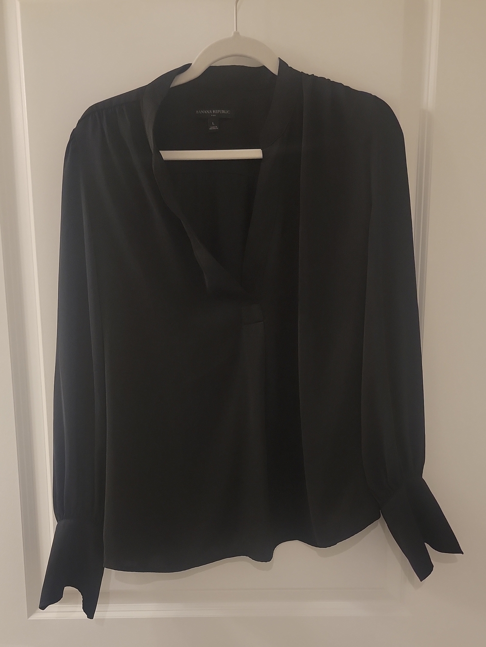 Banana Republic Black Faux Silk Tie-Cuff Blouse